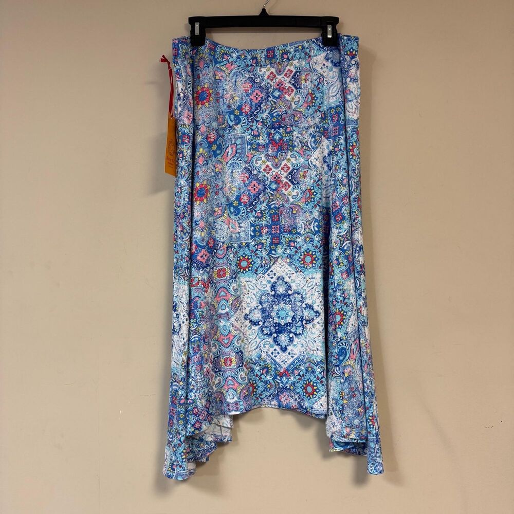 NWT Ruby Rd Skirt Womens 2X Midi Asymmetrical Hem Multicolor Elastic Waist Plus